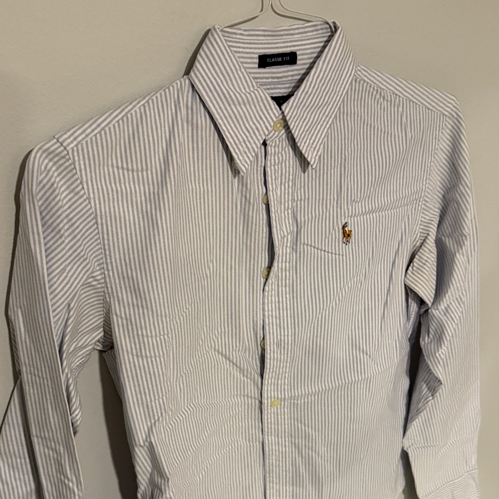 Ralph Lauren Blue and White Striped Dress Shirt